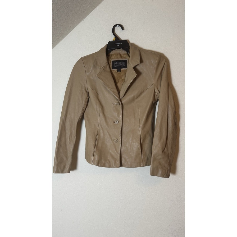 Wilsons Leather Pelle Studio Women's Small Beige Leather Blazer Jacket